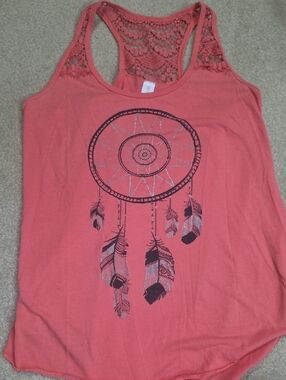 No Boundaries Coral Lace-Back Dreamcatcher Tank